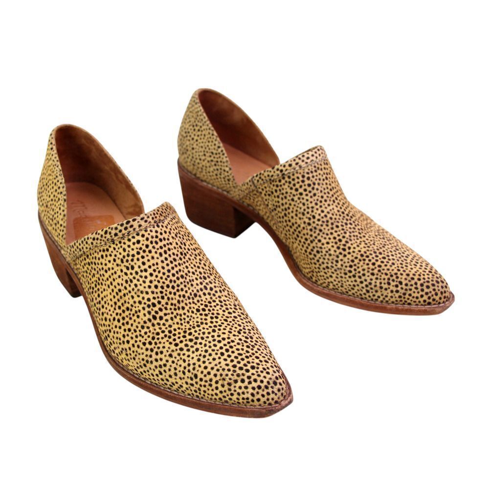 Madewell BEIGE LEATHER PONY HAIR ANIMAL PRINT MID HEEL SLIP ON SHOES Sz 8.5US